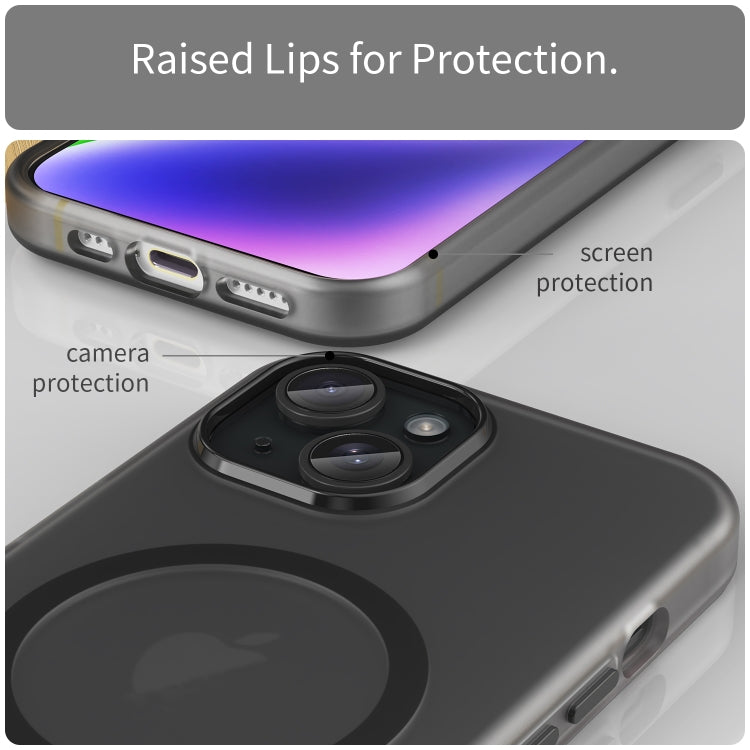For iPhone 14 MagSafe Frosted Translucent TPU + PC Full Coverage Phone Case(Black) by buy2fix