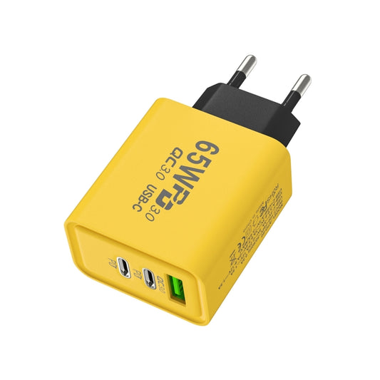 65W Gallium Nitride USB + Type-C Fast Charging Charger, Plug Type:EU Plug(Yellow) - USB Charger by buy2fix | Online Shopping UK | buy2fix