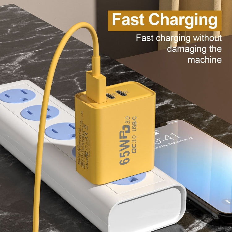 65W Gallium Nitride USB + Type-C Fast Charging Charger, Plug Type:EU Plug(Yellow) - USB Charger by buy2fix | Online Shopping UK | buy2fix