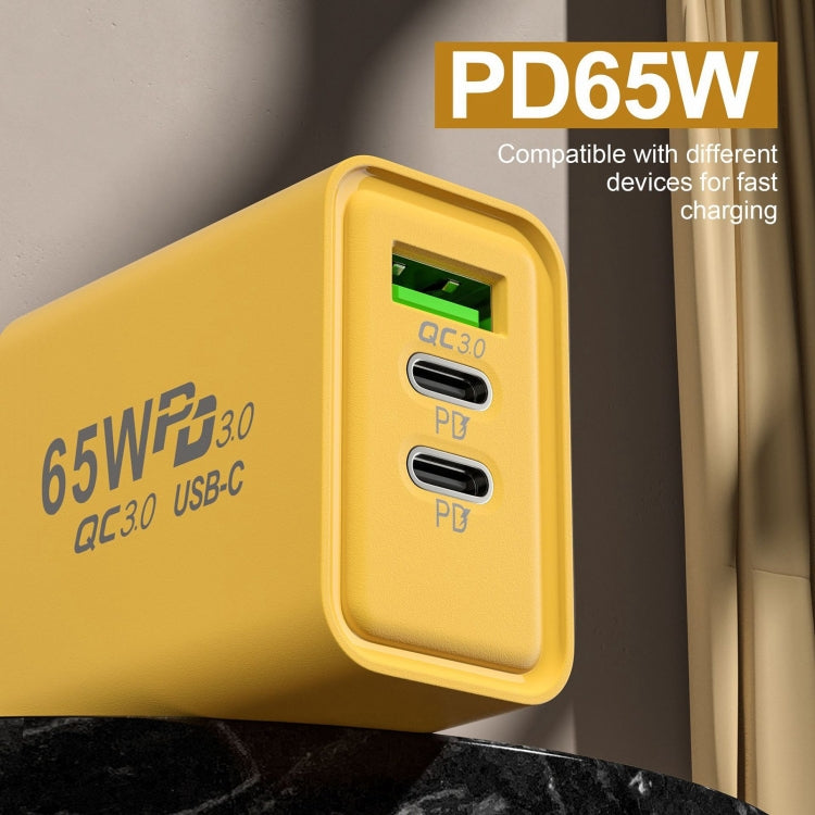 65W Gallium Nitride USB + Type-C Fast Charging Charger, Plug Type:EU Plug(Yellow) - USB Charger by buy2fix | Online Shopping UK | buy2fix