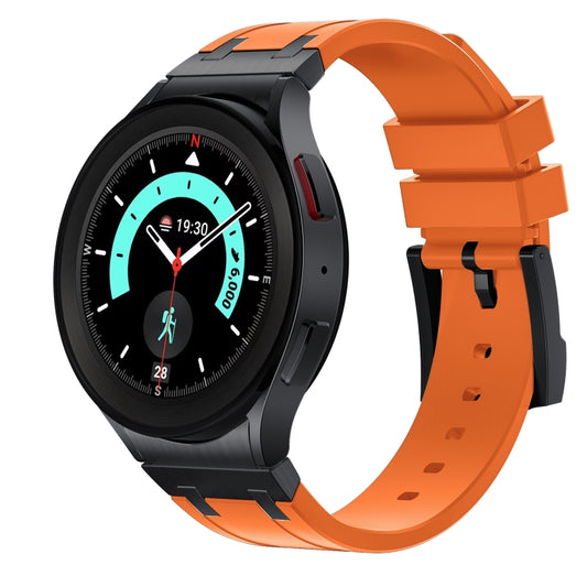 For Samsung Galaxy Watch 4 / 5 / 6 AP Series Liquid Silicone Watch Band(Black Orange) - Watch Bands by buy2fix | Online Shopping UK | buy2fix