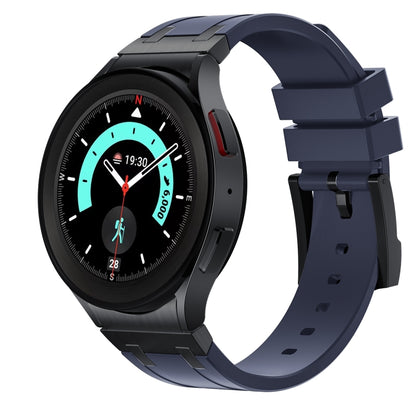 For Samsung Galaxy Watch 4 / 5 / 6 AP Series Liquid Silicone Watch Band(Black Blue) - Watch Bands by buy2fix | Online Shopping UK | buy2fix