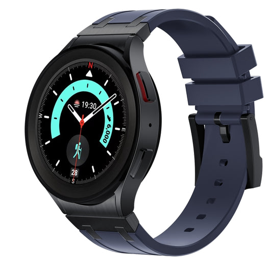 For Samsung Galaxy Watch 4 / 5 / 6 AP Series Liquid Silicone Watch Band(Black Blue) - Watch Bands by buy2fix | Online Shopping UK | buy2fix