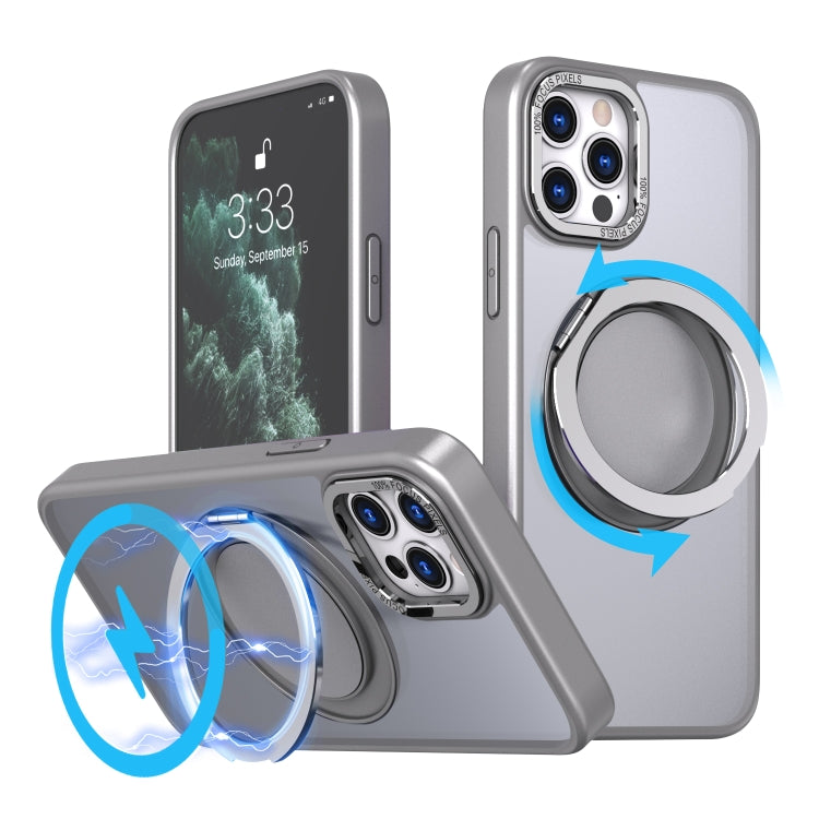 For iPhone 11 Pro Max 360-degree Rotating MagSafe Magnetic Holder Phone Case(Titanium Grey) by buy2fix