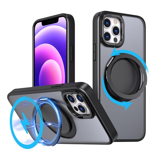 For iPhone 12 Pro Max 360-degree Rotating MagSafe Magnetic Holder Phone Case(Black) - iPhone 12 Pro Max Cases by buy2fix | Online Shopping UK | buy2fix