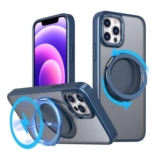 For iPhone 12 Pro 360-degree Rotating MagSafe Magnetic Holder Phone Case(Navy Blue) - iPhone 12 / 12 Pro Cases by buy2fix | Online Shopping UK | buy2fix