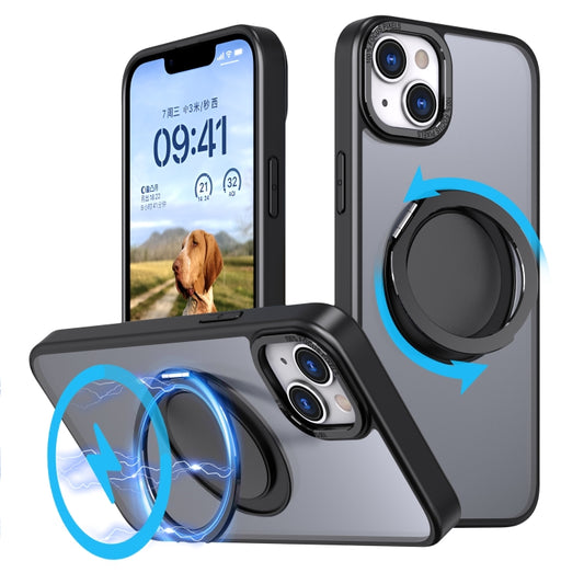 For iPhone 14 Plus 360-degree Rotating MagSafe Magnetic Holder Phone Case(Black) - iPhone 14 Plus Cases by buy2fix | Online Shopping UK | buy2fix