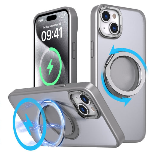 For iPhone 15 360-degree Rotating MagSafe Magnetic Holder Phone Case(Titanium Grey) - iPhone 15 Cases by buy2fix | Online Shopping UK | buy2fix