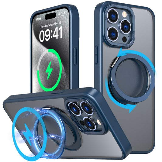 For iPhone 15 Pro Max 360-degree Rotating MagSafe Magnetic Holder Phone Case(Navy Blue) by buy2fix