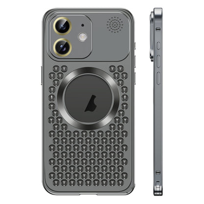 For iPhone 12 Spring Buckle MagSafe Magnetic Metal Aromatherapy Phone Case(Black) by buy2fix