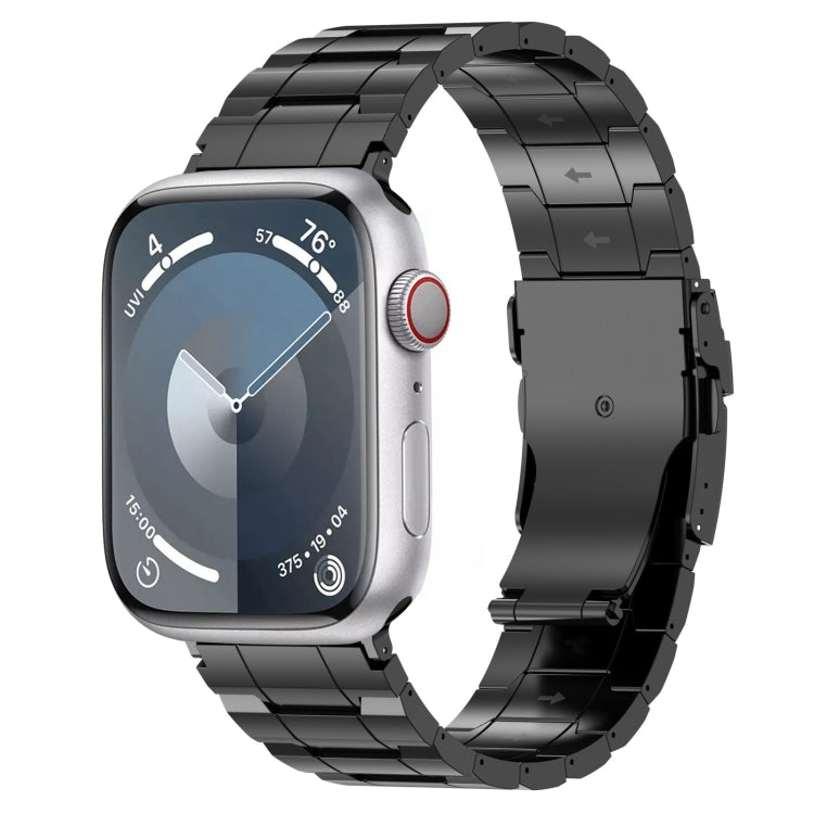 For Apple Watch Series 7 45mm Safety Buckle Trapezoid Titanium Steel Watch Band(Black) - Watch Bands by buy2fix | Online Shopping UK | buy2fix