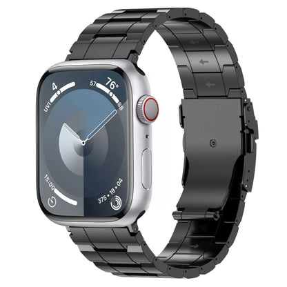 For Apple Watch Series 7 45mm Safety Buckle Trapezoid Titanium Steel Watch Band(Black) - Watch Bands by buy2fix | Online Shopping UK | buy2fix
