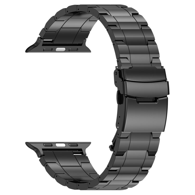 For Apple Watch Series 7 45mm Safety Buckle Trapezoid Titanium Steel Watch Band(Black) - Watch Bands by buy2fix | Online Shopping UK | buy2fix