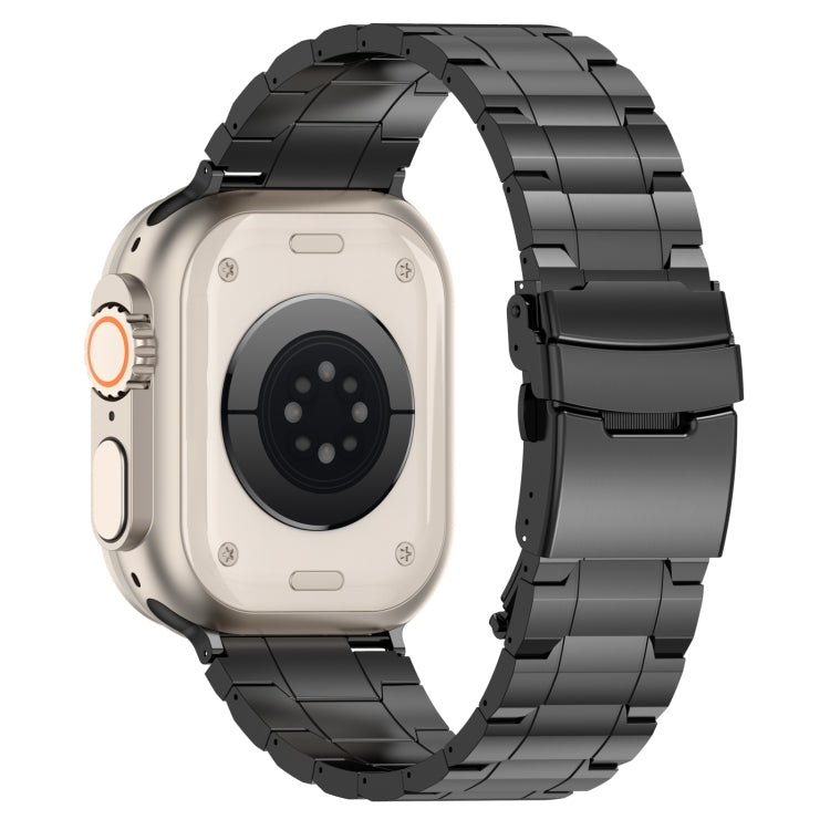 For Apple Watch Series 7 45mm Safety Buckle Trapezoid Titanium Steel Watch Band(Black) - Watch Bands by buy2fix | Online Shopping UK | buy2fix