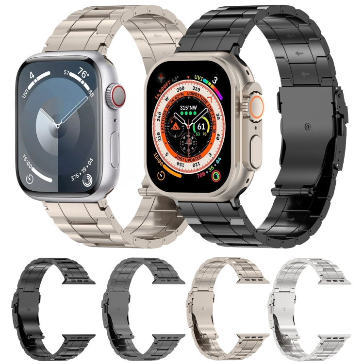 For Apple Watch 38mm Safety Buckle Trapezoid Titanium Steel Watch Band(Titanium) - Watch Bands by buy2fix | Online Shopping UK | buy2fix
