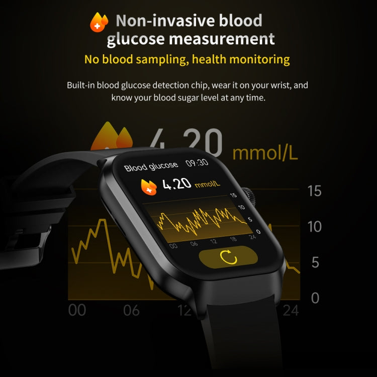 2.01 inch Three-bead Steel Strap Bluetooth Call Smart Watch Support Heart Rate Monitoring / Non-invasive Blood Sugar(Black) by buy2fix