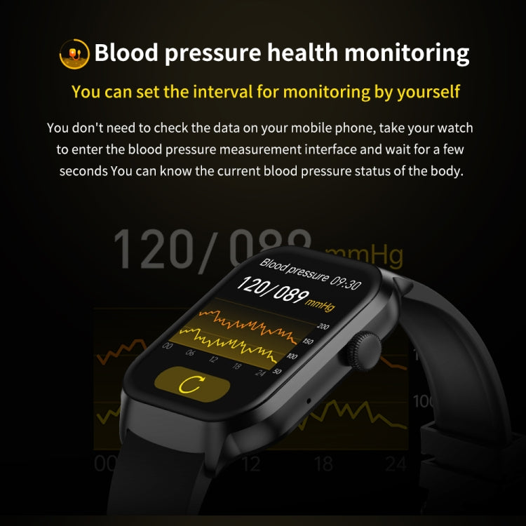 2.01 inch Silicone Strap Bluetooth Call Smart Watch Support Heart Rate Monitoring / Non-invasive Blood Sugar(Black) by buy2fix