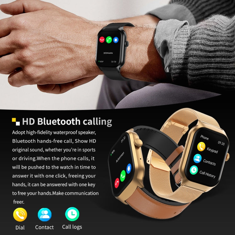 2.01 inch Silicone Strap Bluetooth Call Smart Watch Support Heart Rate Monitoring / Non-invasive Blood Sugar(Black) by buy2fix