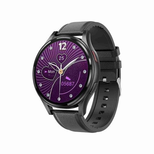 1.43 inch Leather Strap Bluetooth Call Smart Watch Support ECG / Non-invasive Blood Sugar(Black) - Smart Watches by buy2fix | Online Shopping UK | buy2fix