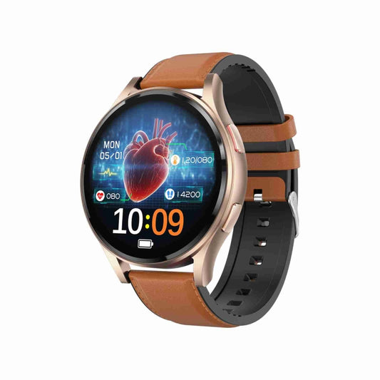 1.43 inch Leather Strap Bluetooth Call Smart Watch Support ECG / Non-invasive Blood Sugar(Brown) - Smart Watches by buy2fix | Online Shopping UK | buy2fix