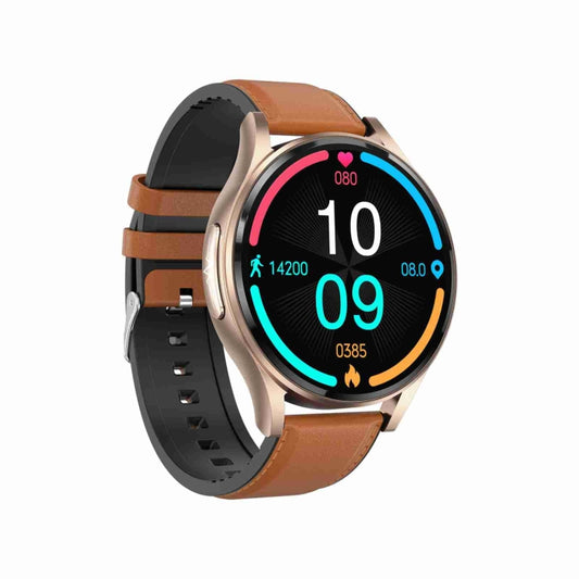 1.43 inch Leather Strap Bluetooth Call Smart Watch Support ECG / Non-invasive Blood Sugar(Brown) - Smart Watches by buy2fix | Online Shopping UK | buy2fix