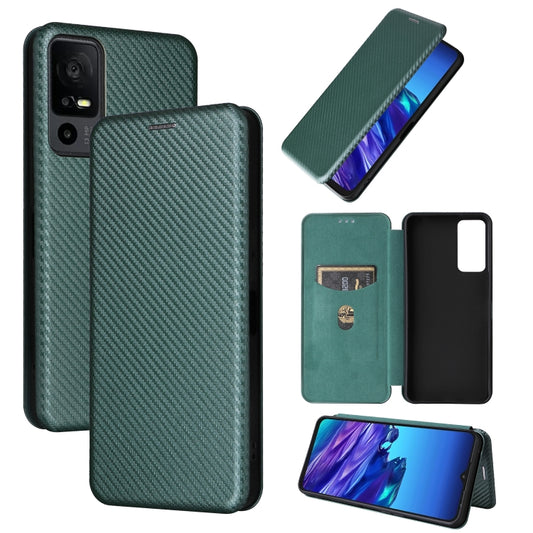 For TCL 40 XL Carbon Fiber Texture Flip Leather Phone Case(Green) - TCL by buy2fix | Online Shopping UK | buy2fix