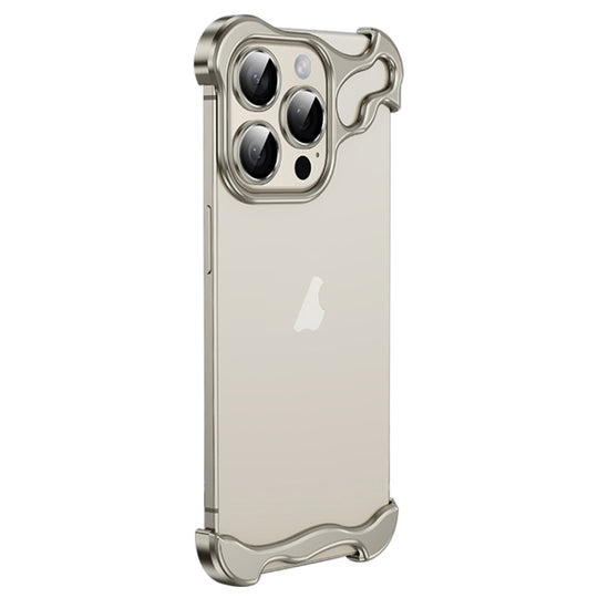 For iPhone 15 Pro Max Frameless Metal Corner Pad Phone Case with Lens Film(Grey)
