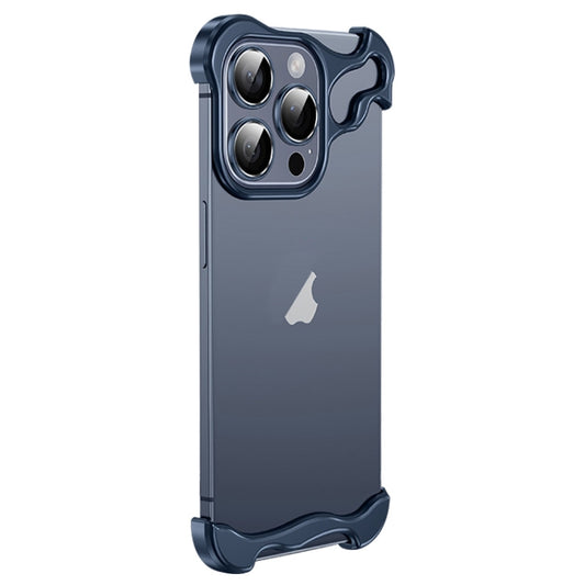 For iPhone 15 Pro Frameless Metal Corner Pad Phone Case with Lens Film(Blue) - iPhone 15 Pro Cases by buy2fix | Online Shopping UK | buy2fix