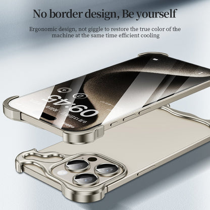 For iPhone 15 Pro Frameless Metal Corner Pad Phone Case with Lens Film(Blue) - iPhone 15 Pro Cases by buy2fix | Online Shopping UK | buy2fix