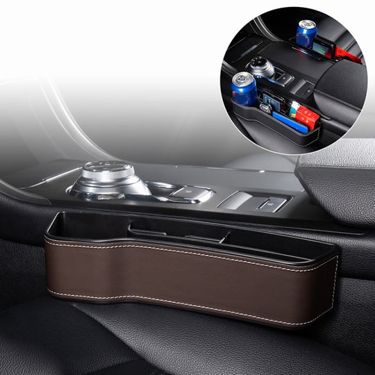 Car Multi-functional Console Box Cup Holder Seat Gap Side Storage Box, Leather Style, Color:Brown(Main Driver Seat)