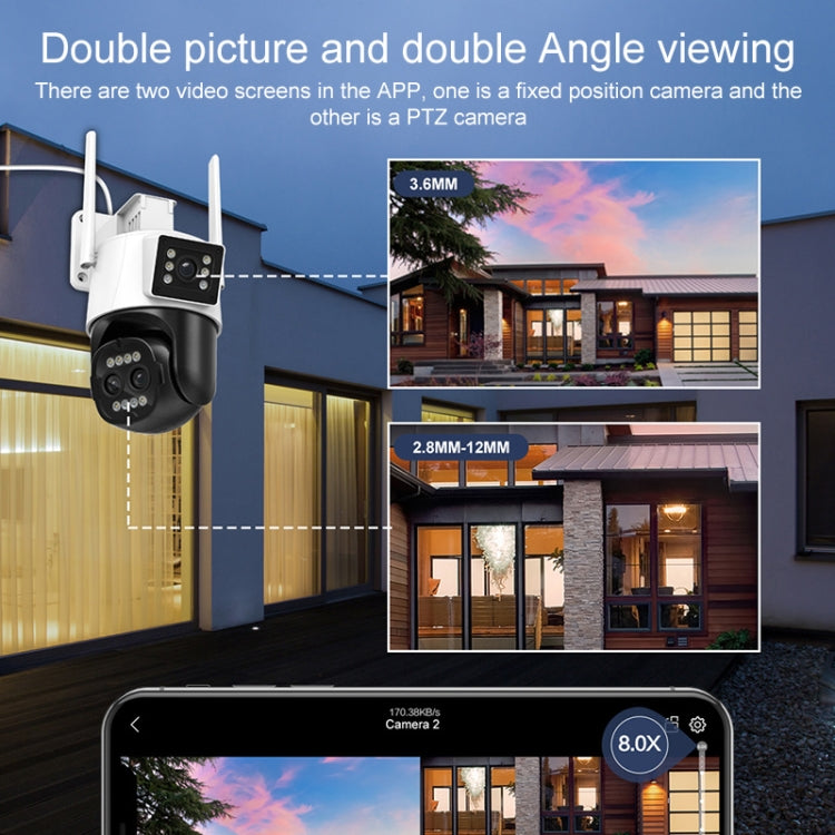 QX103 Humanoid Recognition AI Alarm WiFi Dome Dual IP Camera(UK Plug) by buy2fix