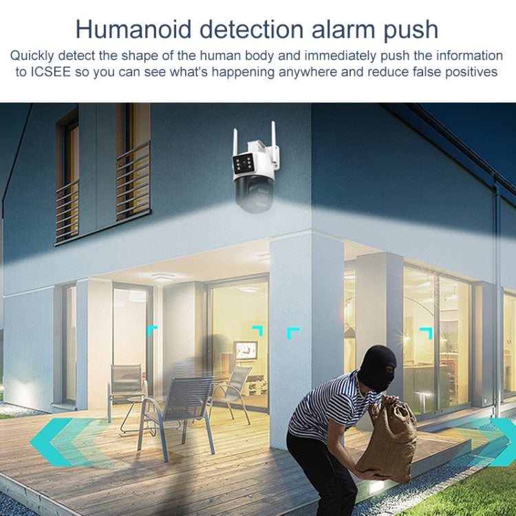 QX103 Humanoid Recognition AI Alarm WiFi Dome Triple IP Camera(EU Plug) by buy2fix