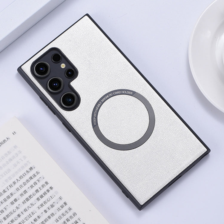 For Samsung Galaxy S24 Ultra 5G PU MagSafe Magnetic Phone Case(White) - Galaxy S24 Ultra 5G Cases by buy2fix | Online Shopping UK | buy2fix