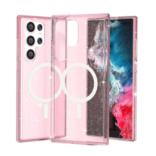 For Samsung Galaxy S24 Ultra 5G Terminator Style Glitter Powder MagSafe Magnetic Phone Case(Pink)