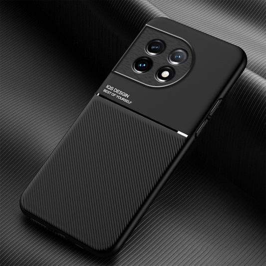 For OnePlus 11 Classic Tilt Strip Grain Magnetic PC Hybrid TPU Phone Case(Black) - OnePlus Cases by buy2fix | Online Shopping UK | buy2fix