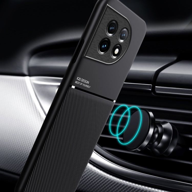 For OnePlus 11 Classic Tilt Strip Grain Magnetic PC Hybrid TPU Phone Case(Black) by buy2fix