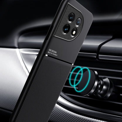 For OnePlus 11 Classic Tilt Strip Grain Magnetic PC Hybrid TPU Phone Case(Black) by buy2fix