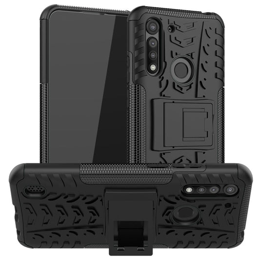 For Motorola Moto G8 Power Lite Tire Texture Shockproof TPU + PC Protective Case with Holder(Black) - Motorola Cases by buy2fix | Online Shopping UK | buy2fix