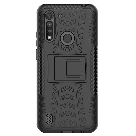 For Motorola Moto G8 Power Lite Tire Texture Shockproof TPU + PC Protective Case with Holder(Black) - Motorola Cases by buy2fix | Online Shopping UK | buy2fix