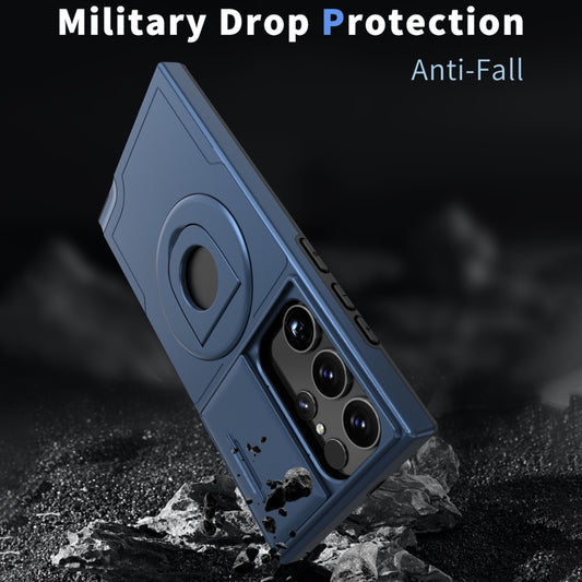 For Samsung Galaxy S22 Ultra 5G Camshield MagSafe Ring Holder Armor Phone Case(Blue) by buy2fix