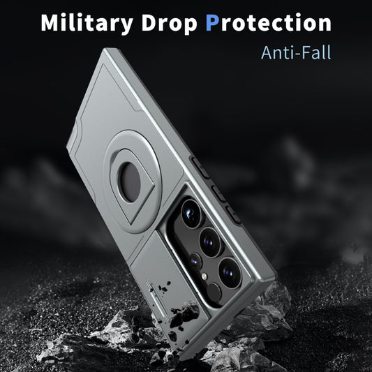 For Samsung Galaxy S22 Ultra 5G Camshield MagSafe Ring Holder Armor Phone Case(Titanium Grey) by buy2fix