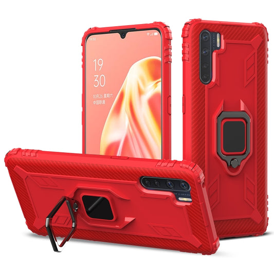 For OPPO A91 & F15 & Reno3 Carbon Fiber Protective Case with 360 Degree Rotating Ring Holder(Red) - OPPO Cases by buy2fix | Online Shopping UK | buy2fix