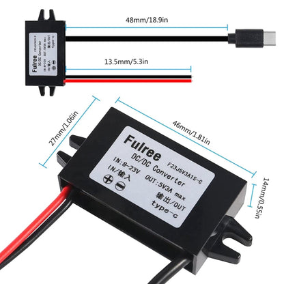 12V to 5V 3A Car Power Converter DC Module Voltage Regulator, Style:2 in 1 Dual USB Female by buy2fix