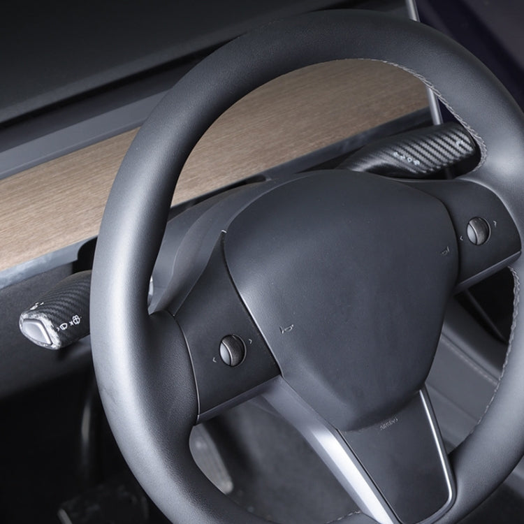 For Tesla Model 3 / Y 2pcs/Set Car Turn Signal Lever Carbon Fiber Pattern Protective Cover(Bright Black) by buy2fix