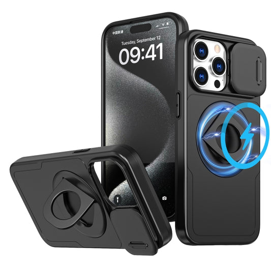 For iPhone 15 Pro Camshield MagSafe Ring Holder Armor Phone Case(Black) - iPhone 15 Pro Cases by buy2fix | Online Shopping UK | buy2fix