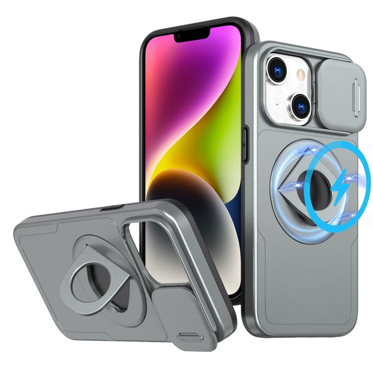 For iPhone 14 Plus Camshield MagSafe Ring Holder Armor Phone Case(Titanium Grey) - iPhone 14 Plus Cases by buy2fix | Online Shopping UK | buy2fix