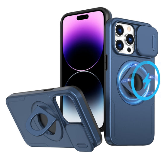 For iPhone 14 Pro Max Camshield MagSafe Ring Holder Armor Phone Case(Blue) - iPhone 14 Pro Max Cases by buy2fix | Online Shopping UK | buy2fix