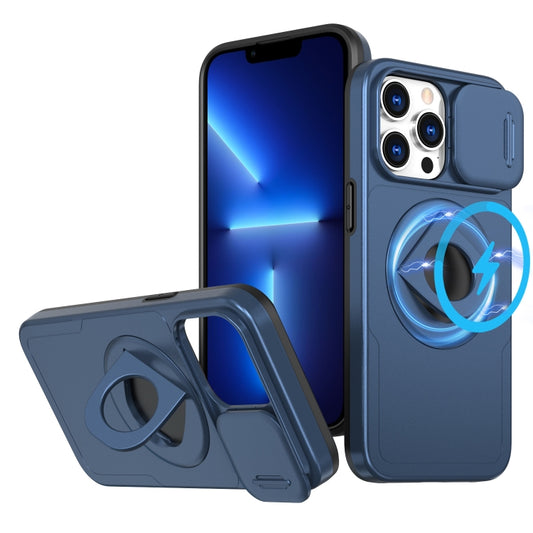 For iPhone 13 Pro Camshield MagSafe Ring Holder Armor Phone Case(Blue) - iPhone 13 Pro Cases by buy2fix | Online Shopping UK | buy2fix