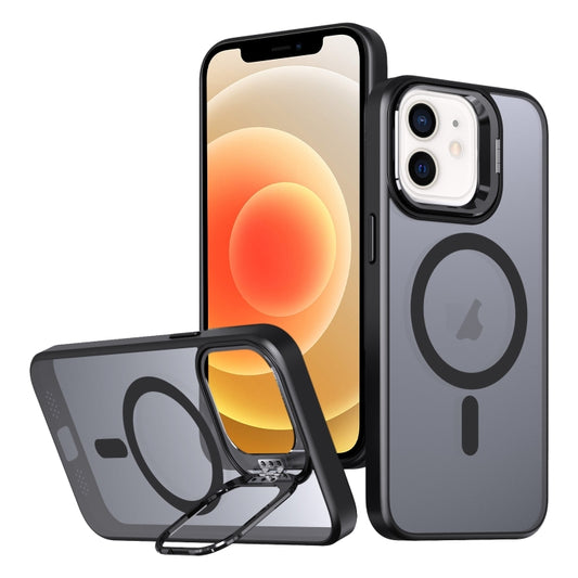 For iPhone 12 Metal Invisible Camera Holder MagSafe Magnetic Phone Case(Black) by buy2fix