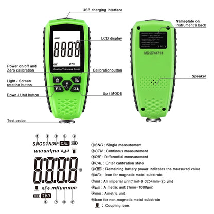 RZ859 Metal Coating Thickness Gauge(Green) - Coating Thickness Gauge by buy2fix | Online Shopping UK | buy2fix